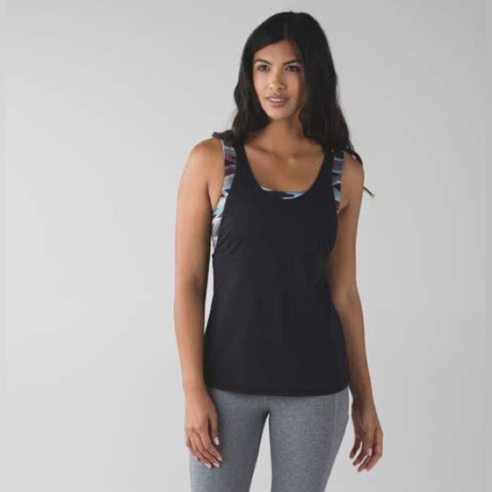 Lululemon All Sport Support Tank Top Sports Bra Black / Mini Coast Camo Size: 0 - Picture 2 of 9